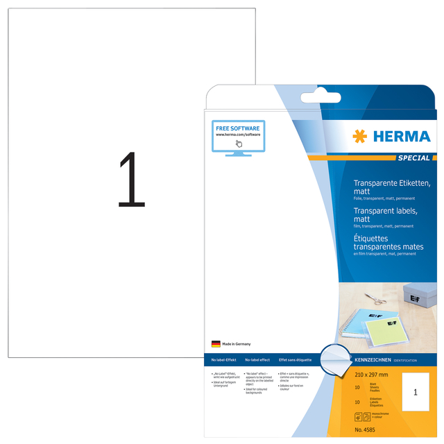 Etiket HERMA 4585 210x297mm weerbestendig transparant mat 10 stuks