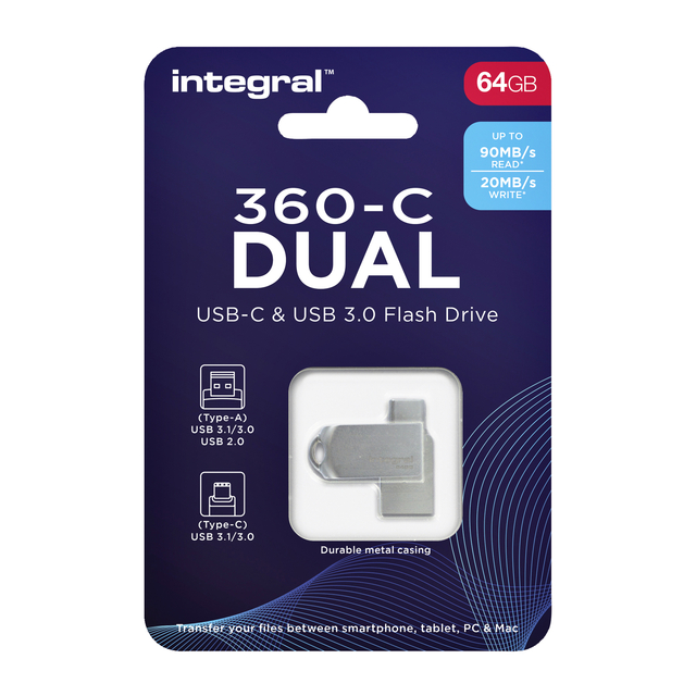 USB stick 3.0 Integral USB-360-C Dual USB-A 64GB