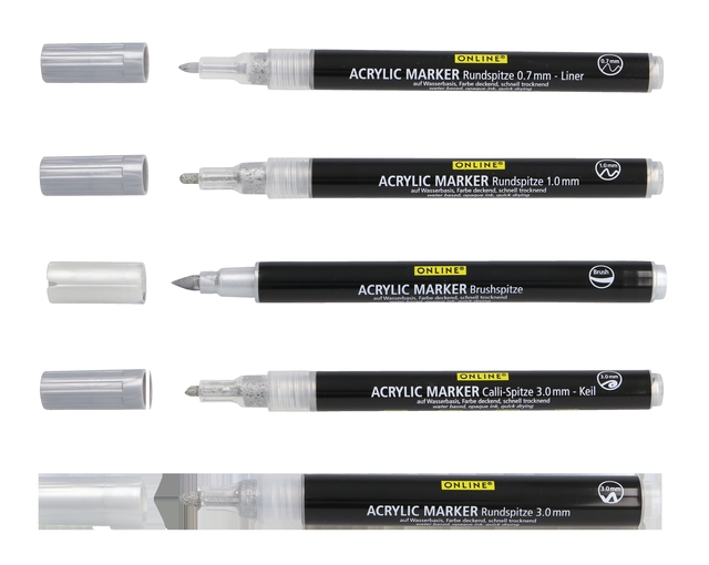 Acrylmarker Online lettering 5 breedtes zilver