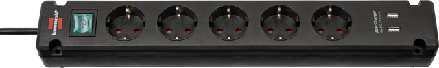 Stekkerdoos Brennenstuhl Bremounta 5vdig incl 2 USB 3m zwart