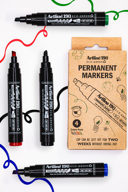 Permanent marker Artline 190  Dry Safe Eco schuin 2-5mm assorti 4st
