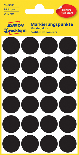 Etiket Avery 3003 rond 18mm zwart 96 stuks