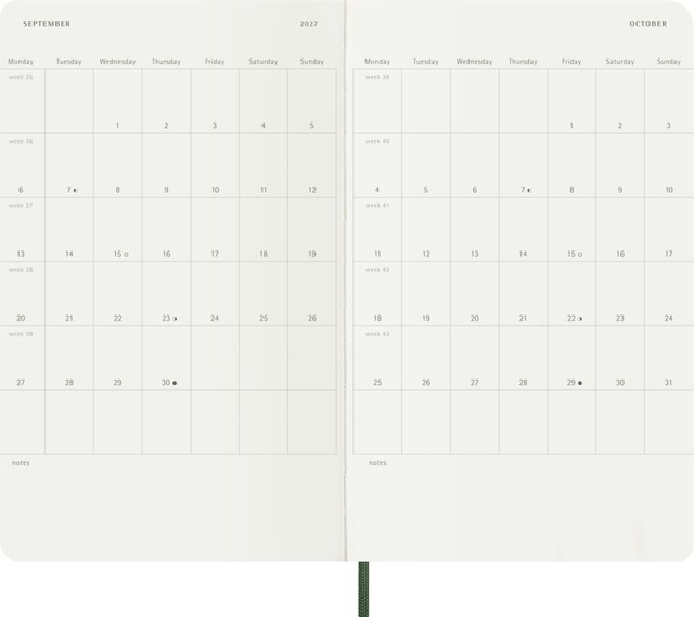 Agenda 2027 Moleskine 12M Planner Weekly 7dagen/1pagina large sc myrtle green