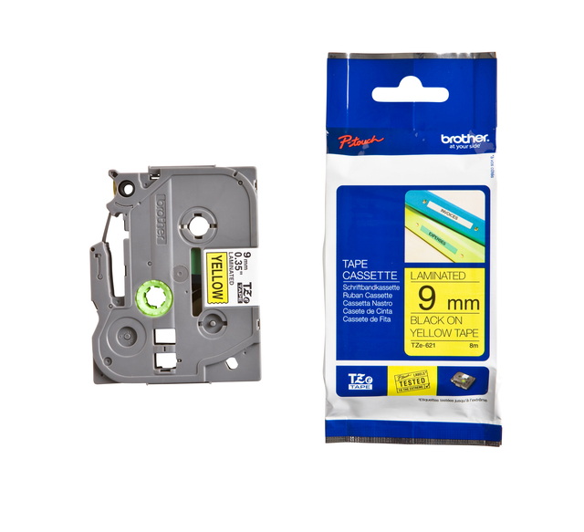 Labeltape Brother P-touch TZe-621 standaard 9mm zwart op geel