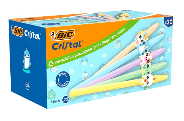 Balpen Bic Cristal dierenfiguren assorti