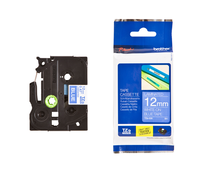 Labeltape Brother P-touch TZe-535 standaard 12mm wit op blauw