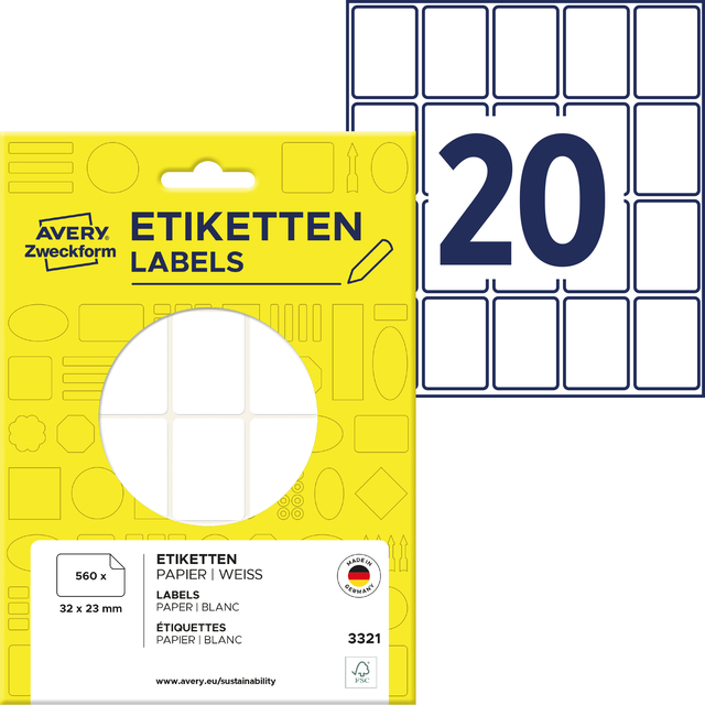 Etiket Avery 3321 32x23mm wit 560 stuks