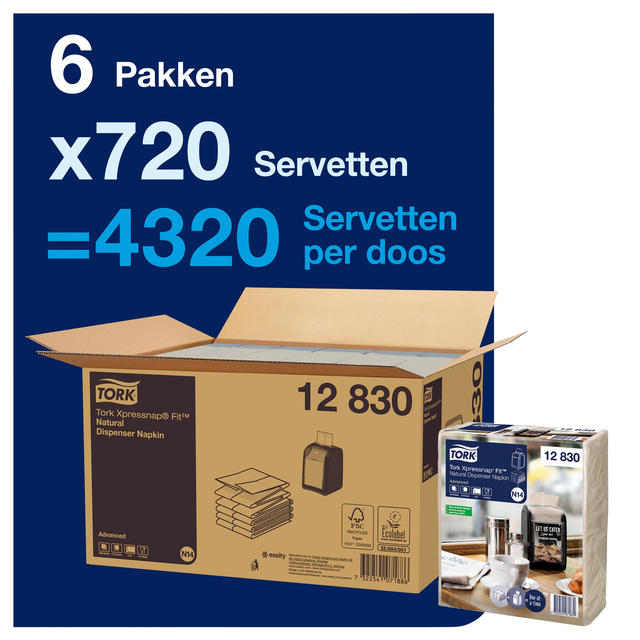 Servet Tork N14 Xpressnap Fit Advanced multifold 2-laags 213x165mm 720 vel naturel 12830