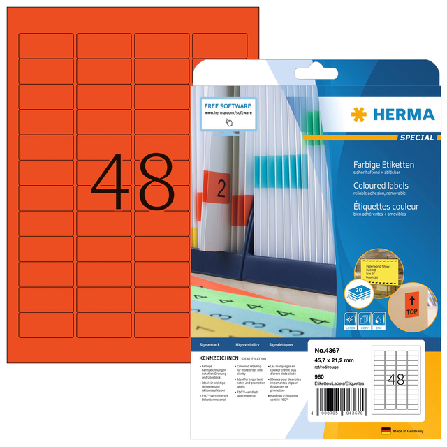 Etiket HERMA 4367 45.7x21.2mm verwijderbaar rood 960 stuks