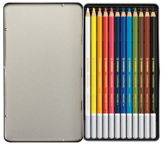 Kleurpotloden STABILO CarbOthello kalkpastel assorti blik à 12 stuks