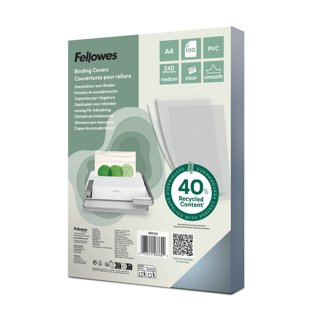 Voorblad Fellowes A4 PVC 240micron recycled 100 stuks