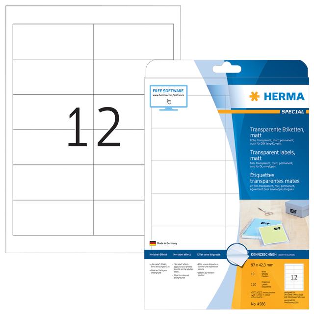 Etiket HERMA 4586 97x42.3mm weerbestendig transparant mat 120 stuks