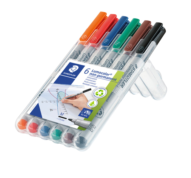 Viltstift Staedtler Lumocolor 315 non permanent medium assorti 6 stuks