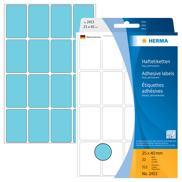Etiket HERMA 2453 25x40mm blauw 512 stuks