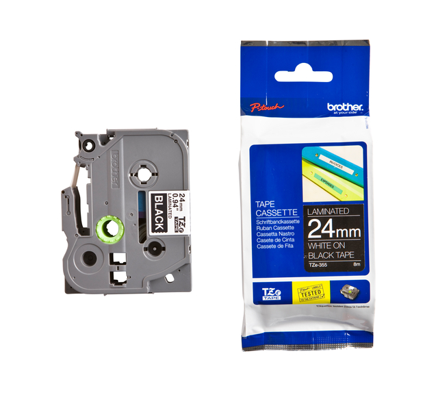 Labeltape Brother P-touch TZe-355 standaard 24mm wit op zwart