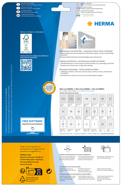 Etiket HERMA 10017 A4 99.1x42.3mm verwijderbaar wit 300 stuks