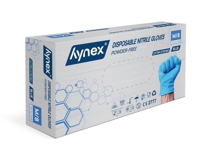 Handschoen Hynex nitril M blauw 5gr extra sterk 100 stuks