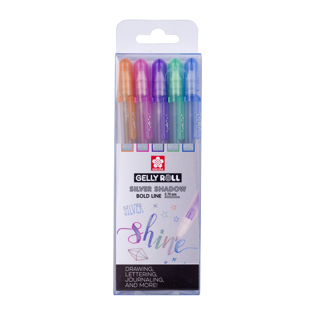 Gelschrijver Sakura Gelly Roll Silver Shadow set à 5 kleuren