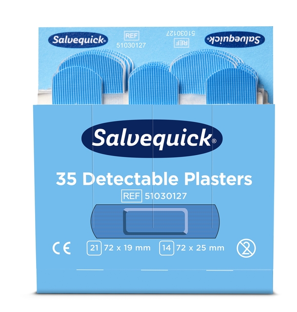 Pleisters Salvequick blauw detectable refill 6x 35 stuks