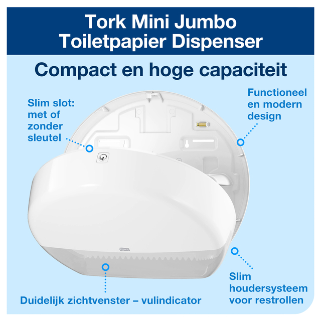 Toiletpapierdispenser Tork T2 Elevation jumbo klein wit 555000