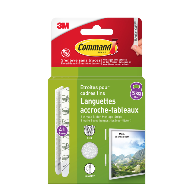 Bevestigingsstrip Command klik vast smal 5,4kg wit
