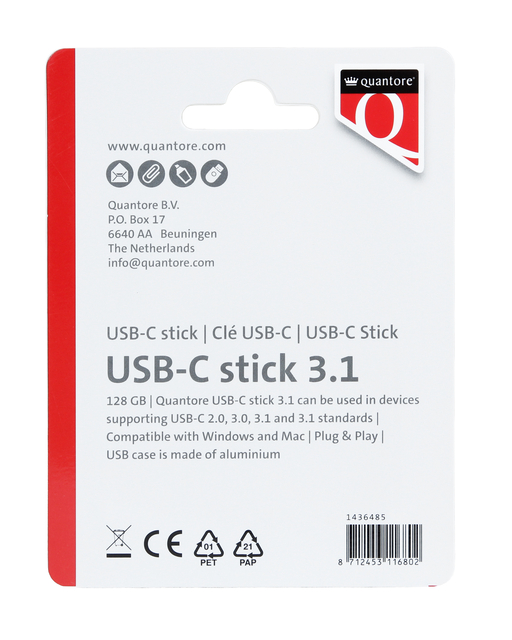 USB stick 3.1 Quantore USB-C 128GB zilver