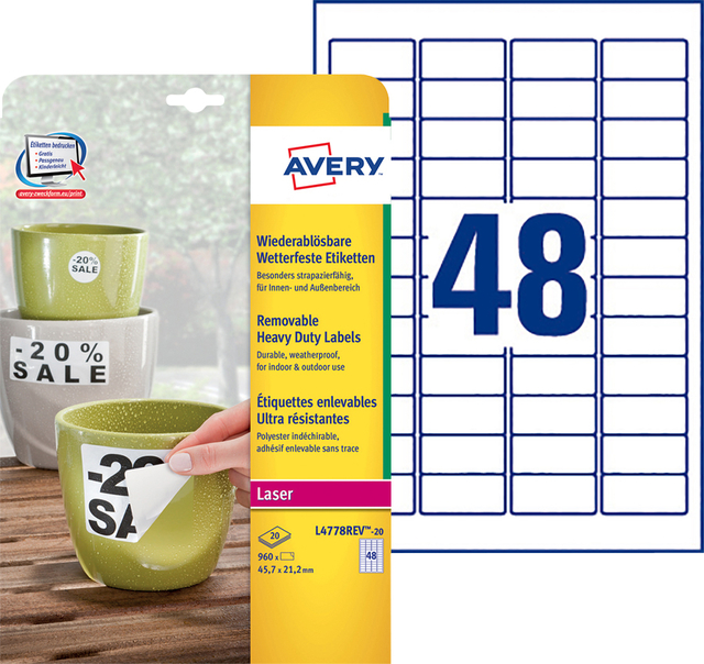 Etiket Avery L4778REV 45.7x21.2mm wit 960 stuks
