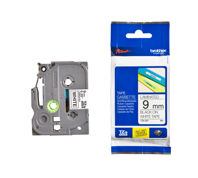 Labeltape Brother P-touch TZe-221 standaard 9mm zwart op wit