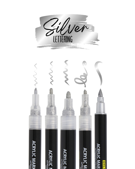 Acrylmarker Online lettering 5 breedtes zilver