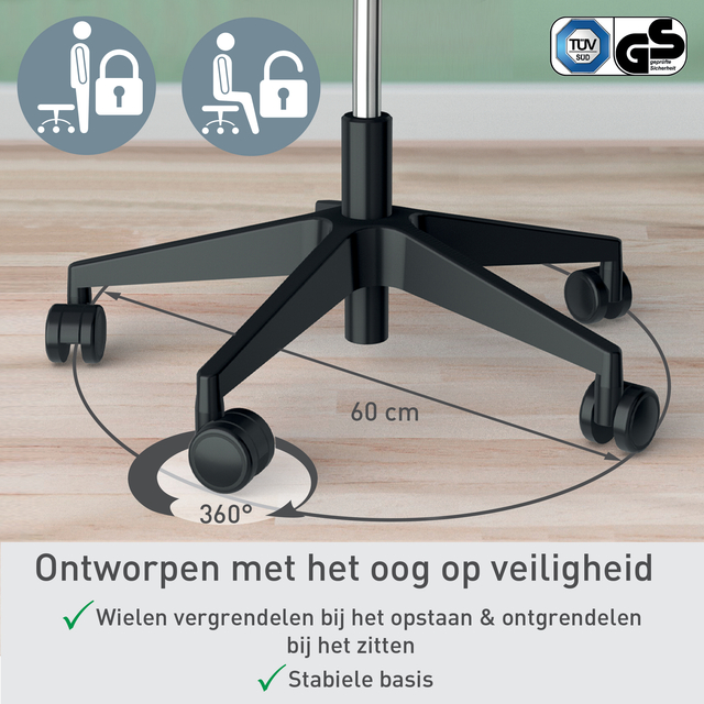 Zitkruk Leitz Ergo met wieltjes en wiebelkussen