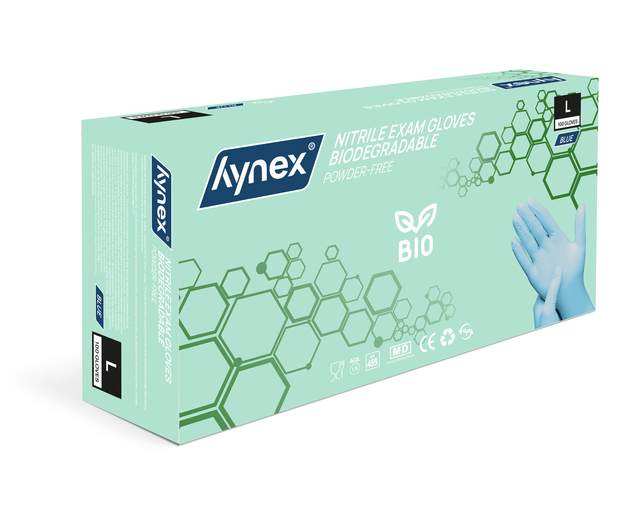 Handschoen Hynex nitril Bio L blauw 3.5gr 100 stuks