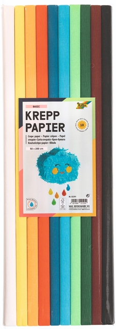 Crêpepapier Folia 50x200cm 10 rollen basiskleuren
