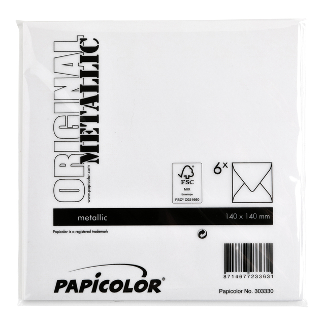Envelop Papicolor 140x140mm metallic parelwit pak à 6 stuks