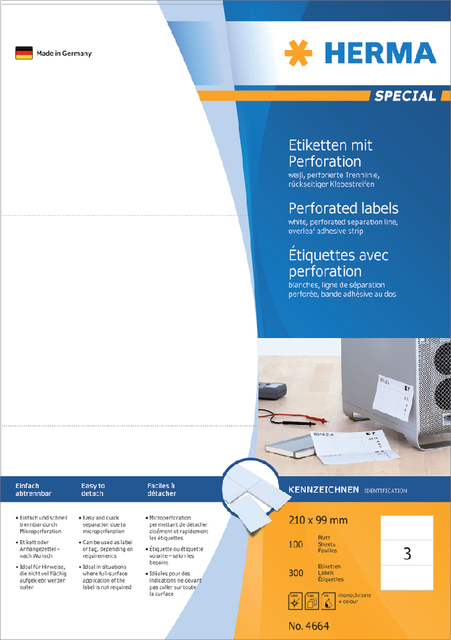 Etiket HERMA 4664 210x99mm geperforeerd wit 300 stuks