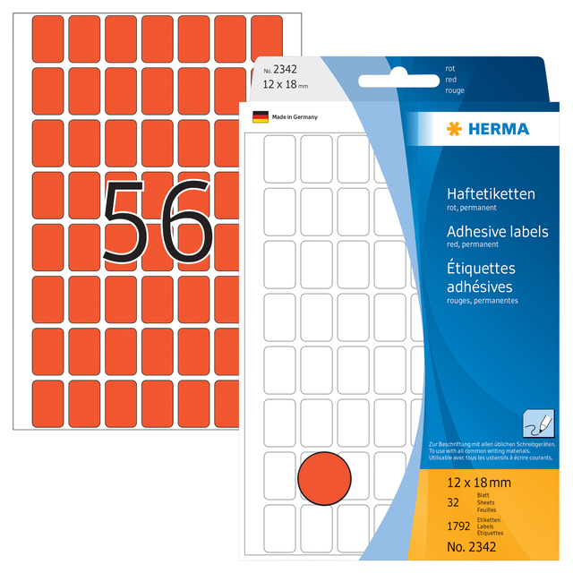 Etiket HERMA 2342 12x18mm rood 1792 stuks
