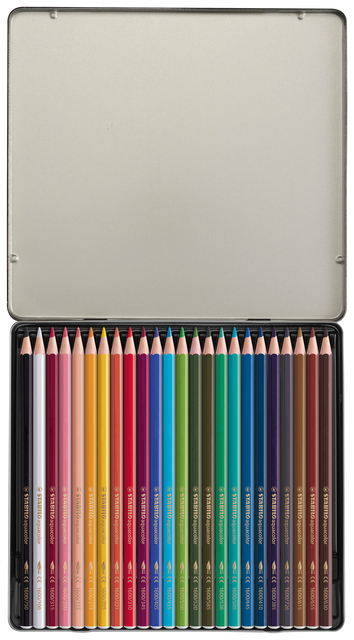 Kleurpotloden STABILO 1624 aquacolor assorti blik à 24 stuks