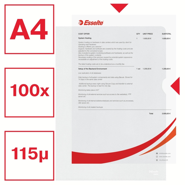 Insteekmap L-model Esselte standaard copy safe PP A4 transparant 100 stuks