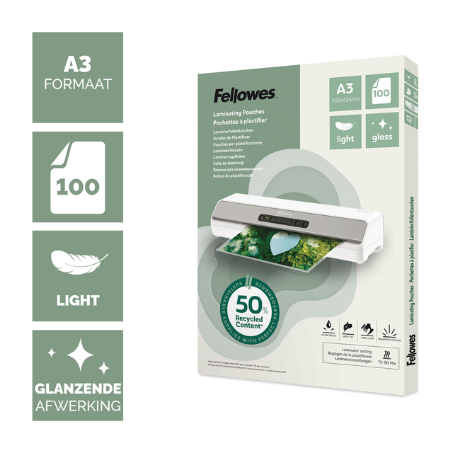 Lamineerhoes Fellowes A3 light 50% gerecycled glans 100stuks
