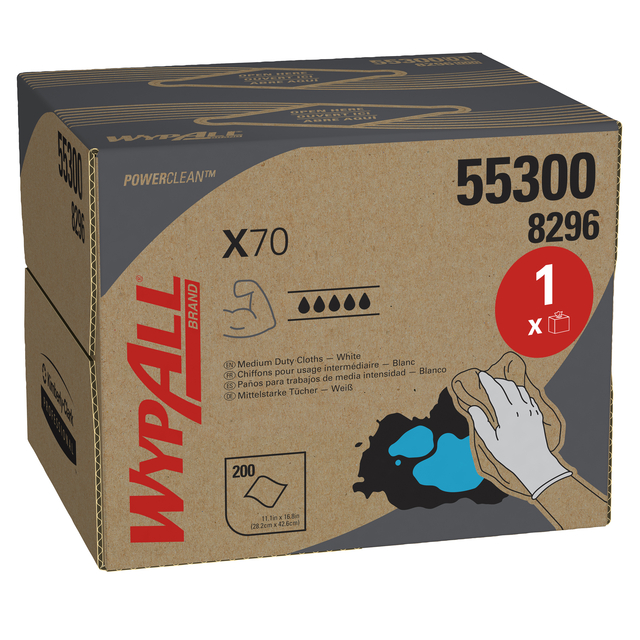 Poetsdoek WypAll X70 PowerClean 426x282mm 200vel dispenserdoos wit 8296
