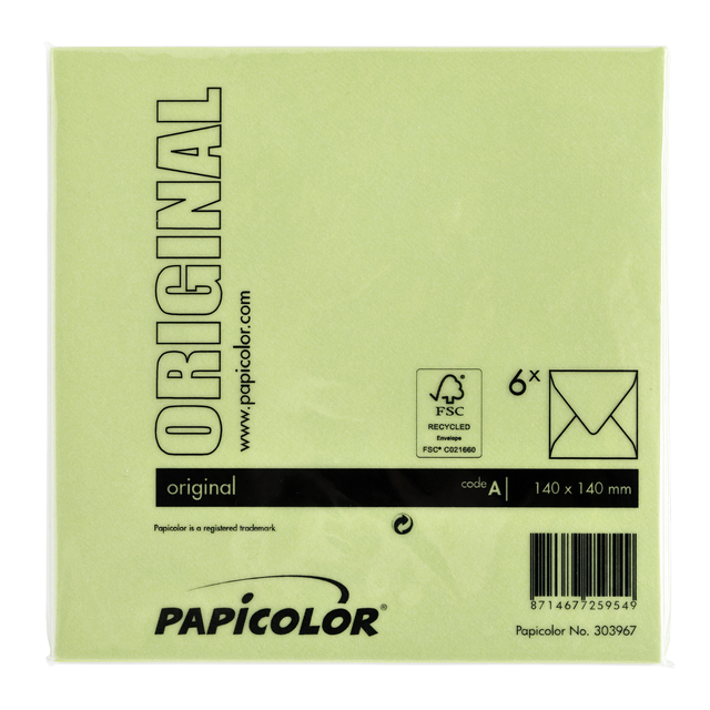 Envelop Papicolor 140x140mm appelgroen pak à 6 stuks