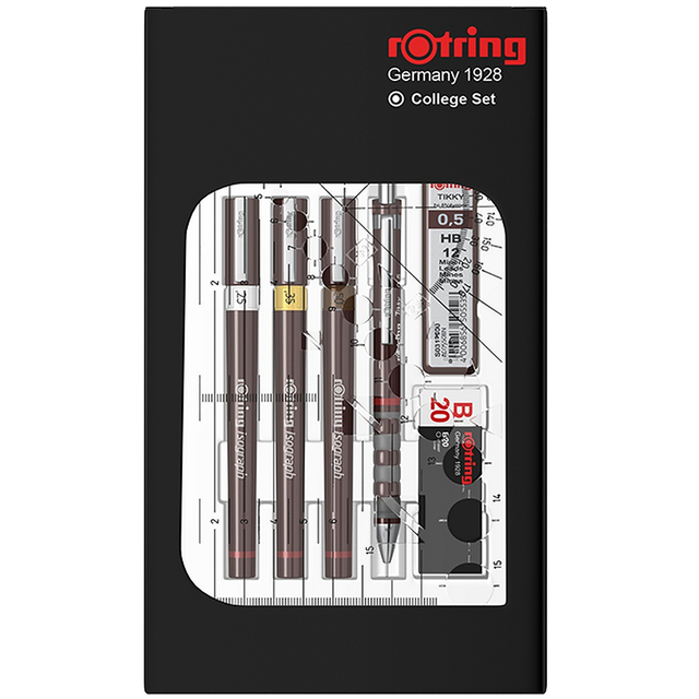 Tekenset rOtring Isograph college 0.25mm, 0.35mm en 0.5mm 34 stuks
