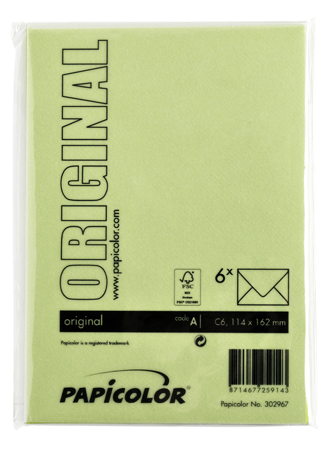 Envelop Papicolor C6 114x162mm appelgroen pak à 6 stuks