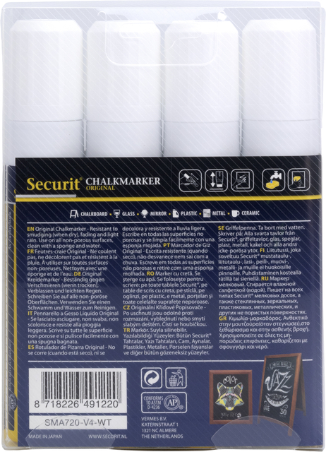 Krijtstift Securit SMA-720 blok wit 7-15mm blister à 4 stuks