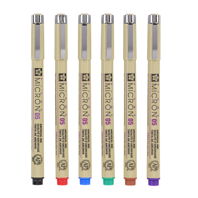 Fineliner Sakura Pigma Micron 05 basic set 6 kleuren